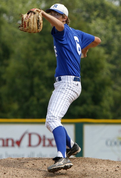 Retif Oil pitcher Brett Leonhard ’13 throws Thursday, July 18 during the  2-1 loss to Gauthier & Amedee (Dutchtown) in the American Legion’s  Southeast Regional Tournament championship game at Kirsch-Rooney Stadium.