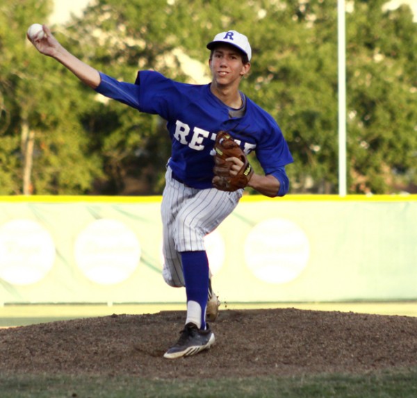 Brandon Sequeira ’14 warms up before the 10-2 victory against Post 307 on Wednesday, June 19, 2013 at Kirsch-Rooney Stadium.  