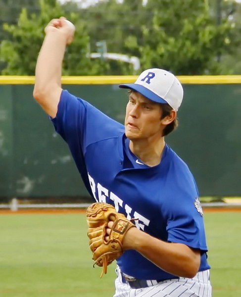 Retif Oil’s C.J. Avrard ’14 pitched a nine-inning shutout against a scrappy Ponstein’s Grocery (Holy Cross) on Saturday, July 6 at John Ryan Stadium