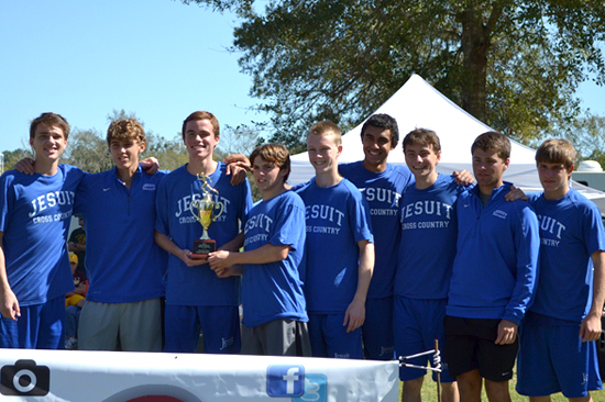 2012-2013 Cross Country Team display their second place trophy at the Walker Shootout