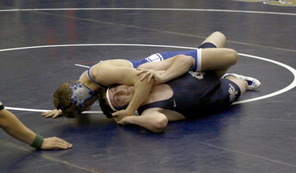 Senior Jimmy Brown pinned Tiger Nick Nugen at the 4:27 mark. The Blue Jays posted a strong showing against Holy Cross on Friday (December 14) in the Jesuit gymnasium with a 42-19 victory over the Tigers.