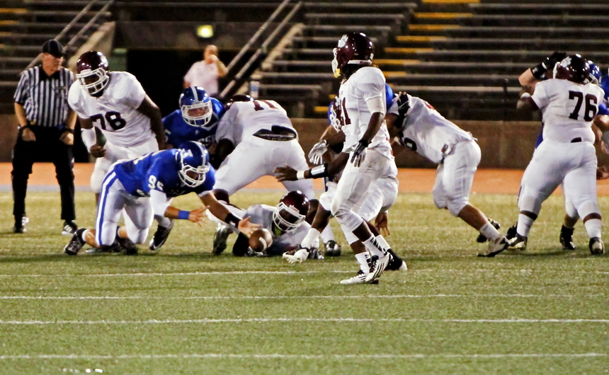 Senior defensive end Jack Hebert pounces on this Tiger fumble, ending a Pensacola drive deep in Jesuit territory. The play essentially sparked the Jays and made them roar.