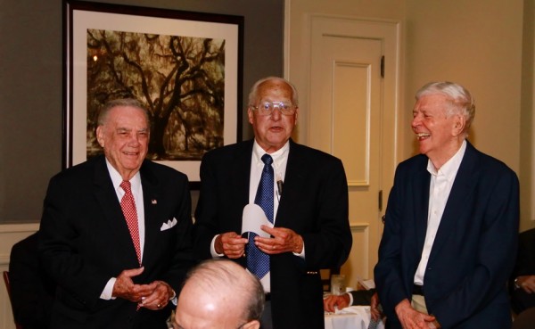 The elder statesmen of this illustrious Jesuit group has the floor. Jimmy Fitzmorris '39, Moon Landrieu '48, and Peter Finney '45 have words of advice for Jim Ryder, words spoken in English, not Latin as was once commonly done at the annual dinner.