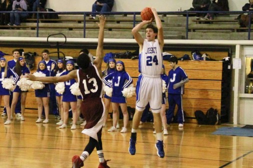 Junior Trey Laforge, pictured here in an earlier game, scored 37 against Northlake Christian on Friday, Jan. 9. The Blue Jays won the game, 79-55. 