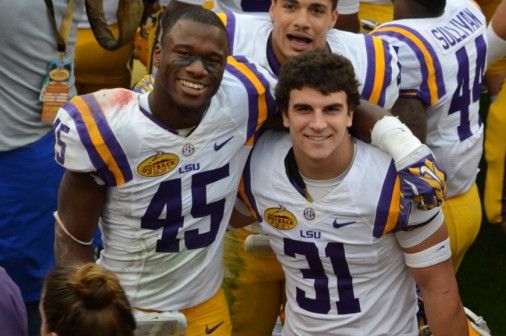 Blue Jays turned Tigers Deion Jones '12 and Bennett Schiro '13 after the 2014 Outback Bowl in Tampa, Florida 
