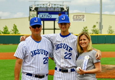 In recognition of the 2014 baseball seniors, as well as their parents, the occasion was digitally captured for posterity, including this photo of Coach Joey Latino, his wife Lisa, and their senior son Christian.