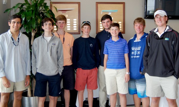 The Blue Jay sailing club competed in the Mallory/Baker Qualifier this past weekend. Picture are: (from left) junior Jonathan Pottharst, freshmen Connor Housey, Max Bell, and Michael Haupt, senior Nick David, sophomore John Kemmerly, senior Devin Keister and Coach Charlie Singer.