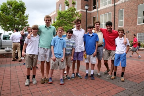 A flock of Big Brothers welcome their Little Brothers from the classes of 2018 and 2019 to Carrollton and Banks on Welcome Day.