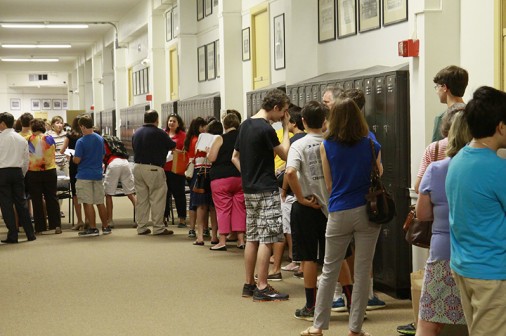 Hundreds of Blue Jays and their parents were lined up long before the 8 a.m. start of the Used Book Sale on Wednesday, Aug. 6. Jesuit families filled the hall, looking to purchase textbooks at reduced prices.