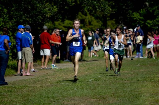 John Nimmo sprints to a seventh-place finish in the Holy Cross/Dominican Invitational cross country meet on Saturday.