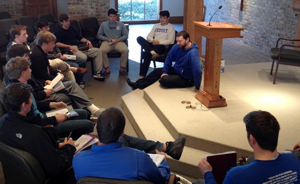 Fr. John Brown, S.J. speaks with the group of seniors who attended the retreat.