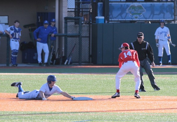 Ben Hess slides safely into second base with a double.