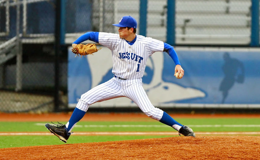 Sophomore Davis Martin pitched a no-hitter in frigid weather as the Jays shut out Mandeville, 8-0, in Thursday's opening game of the Jesuit Invitational Tournament at John Ryan Stadium.