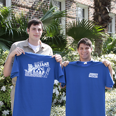 Seniors Mako Giordano and Blake Jaubert display the 2015 Blue Jay Bazaar t-shirt design. T-shirts go on sale on Friday, March 20 for $10 each. 