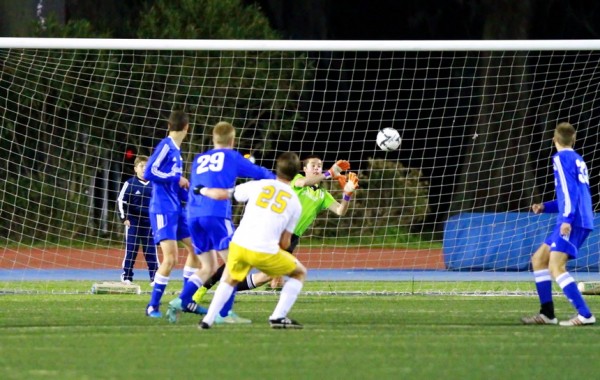 Jesuit goalkeeper Otto Candies makes a great save in the second half of the Jays' championship match against St. Paul's.