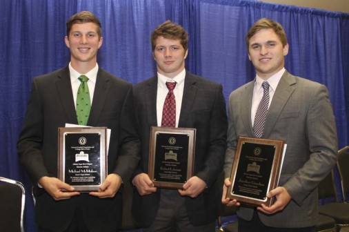 From left are 2015 National Football Foundation Scholar Athletes Michael McMahon, Robert Lobrano, and Jonathan Giardina. The three members of Jesuit's 2014 state championship football team, picked up their plaques on Tuesday, April 21, at a luncheon at the Mercedes-Benz Superdome.