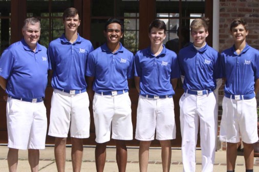Head coach Owen Seiler '75 and his 2014-15 Jesuit golf team won division and regional tournaments before finishing 5th at the state tournament in Carencro. From left are Coach Seiler, Grant Glorioso, Carlo Carino, Nolan Lambert, Sean Donovan, and Grayson Glorioso.