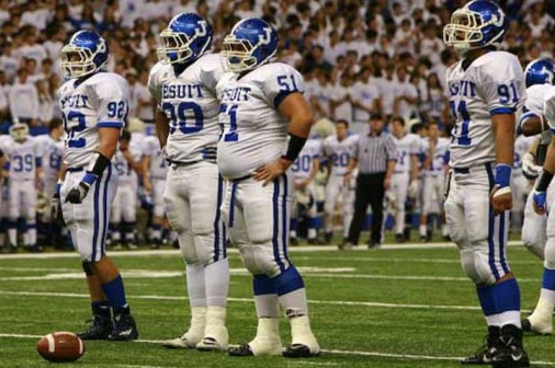 Torres, far right, was undersized for a defensive lineman, but made up for his stature with excellent footwork. He notched 97 tackles (38 of those solo) and five quarterback sacks during the Blue Jays' run to the state championship.