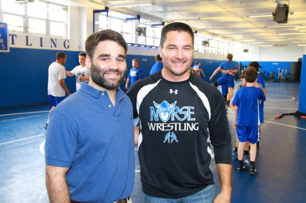 Sheridan Moran (left) will be taking over the wrestling coaching responsibilities from Spencer Harris '87 who is leaving Jesuit at the end of the current school year.