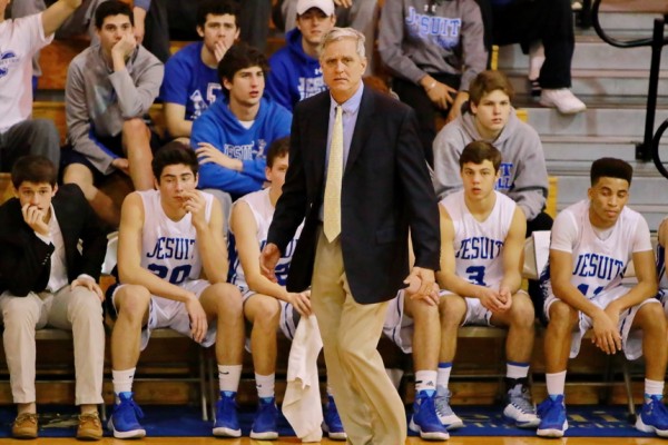 Coach Chris Jennings '78 and his Blue Jay squad expect another tough district game when they cross town Friday night to play the Crusaders in Brother Martin's gym. Tipoff is 7 p.m.