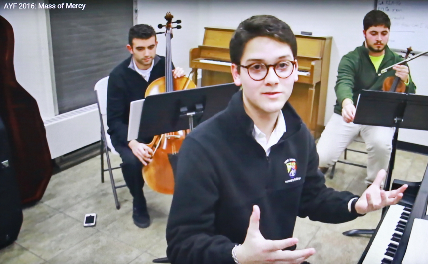 In a You Tube video, alumnus John Guerra of the Class of 2014 explains the beauty of his music composition called "Mass of Mercy."