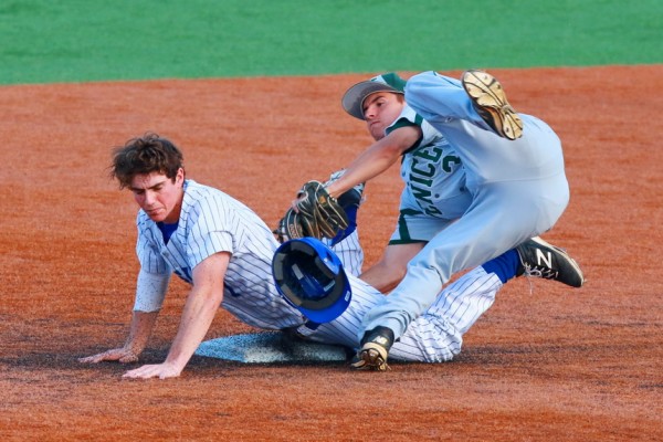 Connor Maginnis is caught stealing second base.