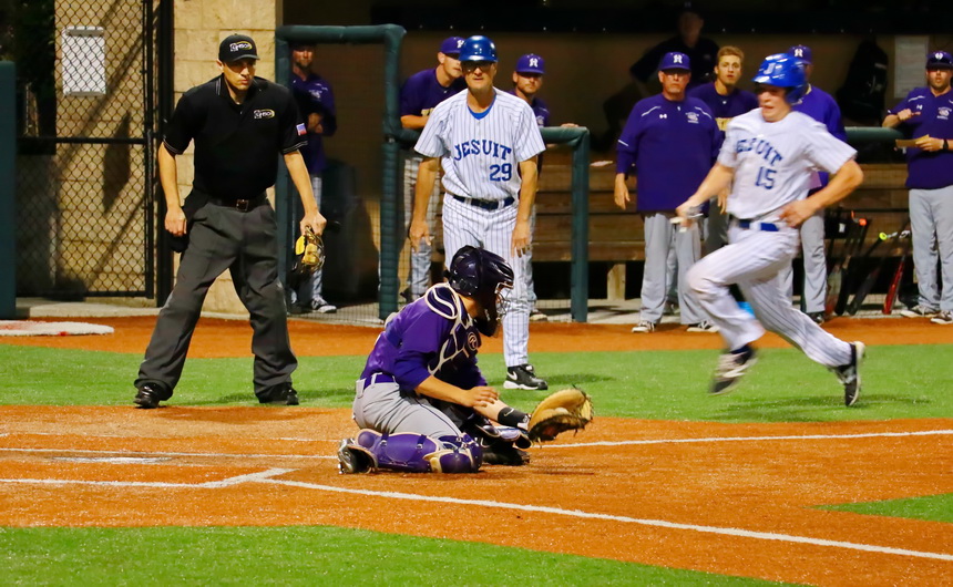 Hayden Fuentes was on second base and was waved in by Coach Joey Latino. But Fuentes didn't have a chance as the Tigers' catcher already had the ball in his glove.
