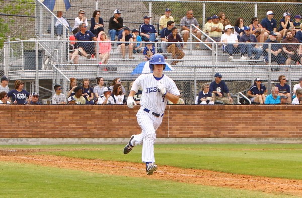 Connor Maginnis starts off the second inning for the Jays with a single.