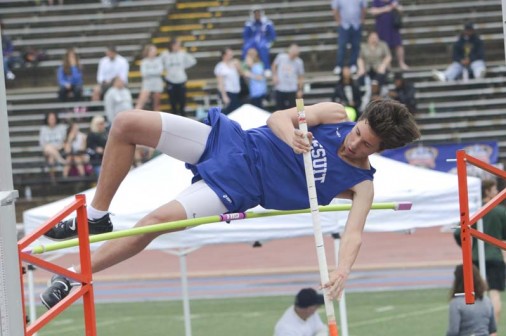 Junior Andrew Stapp didn't quite make it on this try, but he did eventually clear a personal best 11 feet in the pole vault competition.