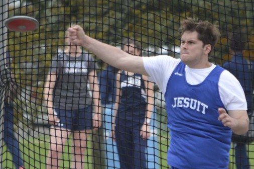 Jarod Larriviere finished 6th in the discus, earning two points toward Jesuit's team total.