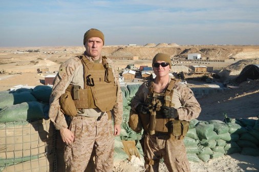 Fr. Christopher S. Fronk, S.J. (left) in Iraq this past Christmas with his bodyguard, Josh Selvidge, RP2, USN.