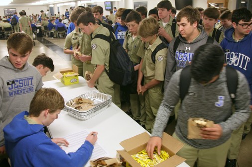 Blue Jays gather in the Student Commons to participate in the pretzel fast hosted by campus ministry.