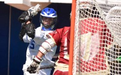 Senior attacker Max Murret, who was voted the championship tournament's offensive MVP,  shoots and scores for the Blue Jays. Murret finished the game with two goals and three assists.