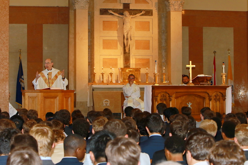 “As you may look back on your years at Jesuit High School, there were many pressures that you experienced,” said Fr. McGinn. “The word for afflictions means, literally, pressure... and you dealt with those pressures because you developed a sense of patient endurance, and from that, proven character..."