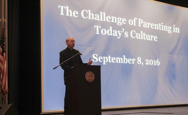 Fr. McGinn opens his presentation on current parenting challenges.