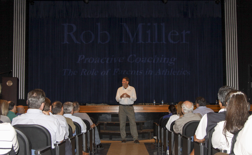 Coach Rob Miller gives a dynamic presentation to parents in October of 2013. 