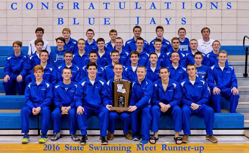 The 2016 Blue Jay Swim Team earned the runner-up spot at the Allstate - LHSAA Championship Swim Meet, held November 18-19, at the SPAR Aquatic Center in Sulphur, LA. It was the fourth consecutive second place finish for the Jays at the state tournament. Jesuit swimmers compiled 450 points in 11 events, but could not catch their Baton Rouge rivals, the Catholic High Bears, who won the meet with 483 points. 