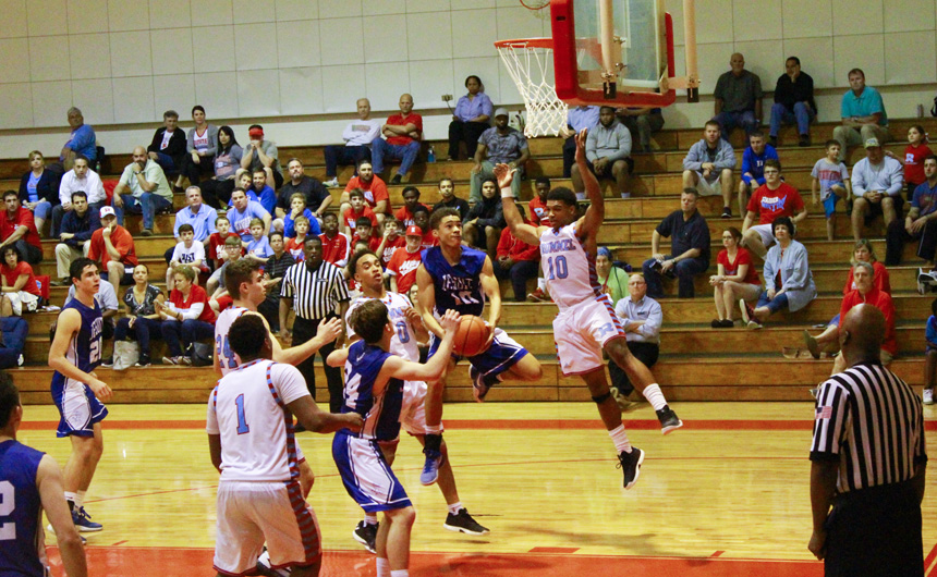 Elijah Morgan led the Blue Jay offense with 14 points, including this up and under layup in the fourth quarter.