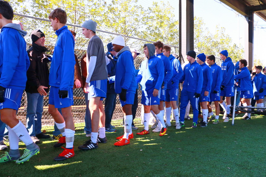 For Alumni Homecoming on a bitterly cold day, Blue Jays greet and thank alumni for helping to pave the way for a successful and highly acclaimed soccer program at Jesuit.