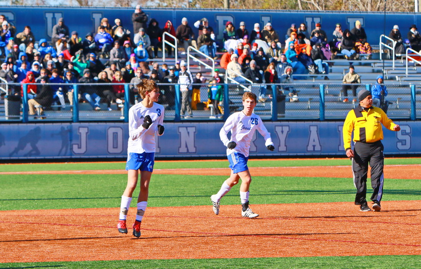Vincent Baumer (3) is ecstatic after watching his shot from 25 yards out find the back of the goal. The score came in the 26th minute and gave Jesuit a 2-0 lead that held up the rest of the match.