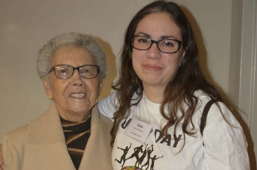 Featured speaker and Holocaust survivir Anne Levy with Jesuit Spanish teacher Irma Noyola-Gonzalez.