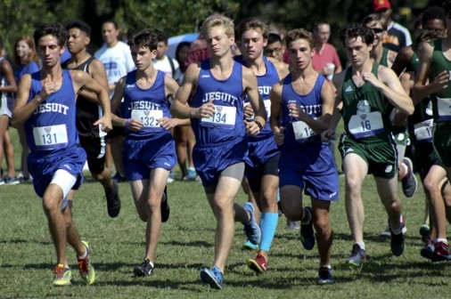 Senior Brenner Rauch (center) posted one of several strong performances for the cross country team during a stretch that saw the Jays compete in three meets over a four-day period.