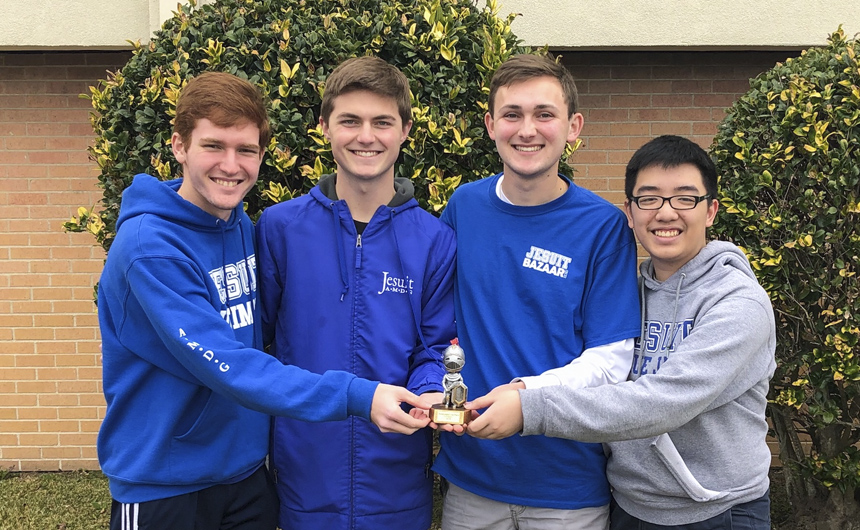 Seniors Michael Farrugia, Leo John Arnett, David Hart, and Austin Tran were awarded the first place Calculus Team Test trophy at the Brother Martin Math Tournament.