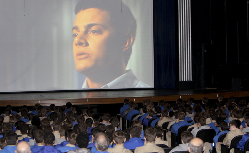 8th and 9th graders watch I Lived on Parker Avenue, the adoption documentary on Blue Jay alumnus David Scotton '12.