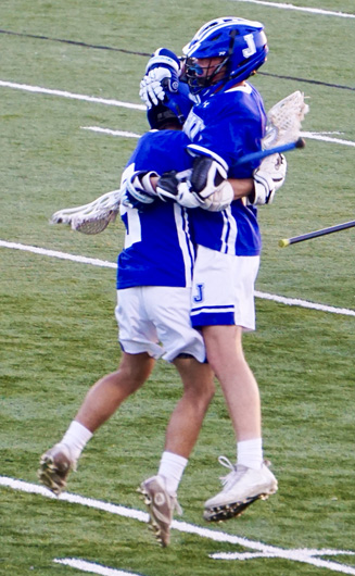 Blue Jays celebrate after a late goal.