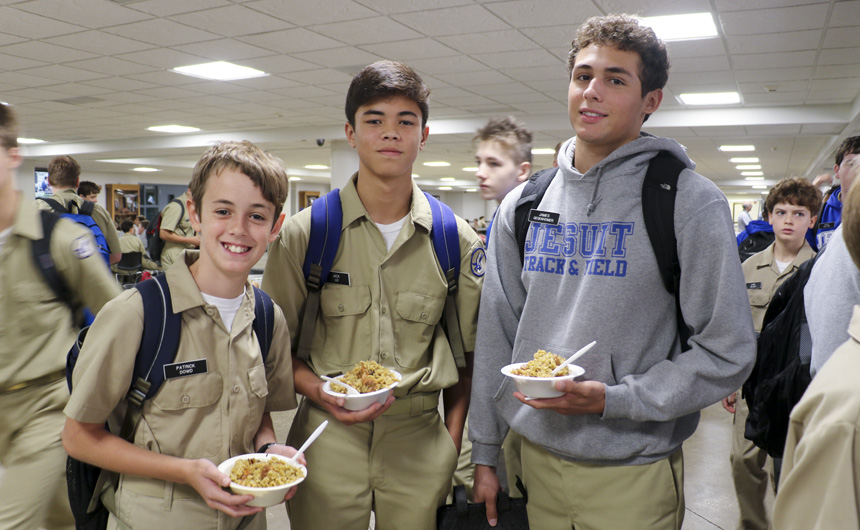 Junior James Gegenheimer grabs lunch with his Little Brothers Jack Lo and Patrick Dowd.